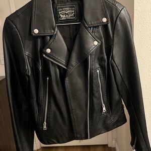 Levi's Black Faux Leather Moto Jacket with Silver Hardware